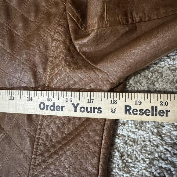 Guess Jacket Womens Medium Brown Quilted Faux Leather Moto Stand Collar Zipper - Picture 12 of 13